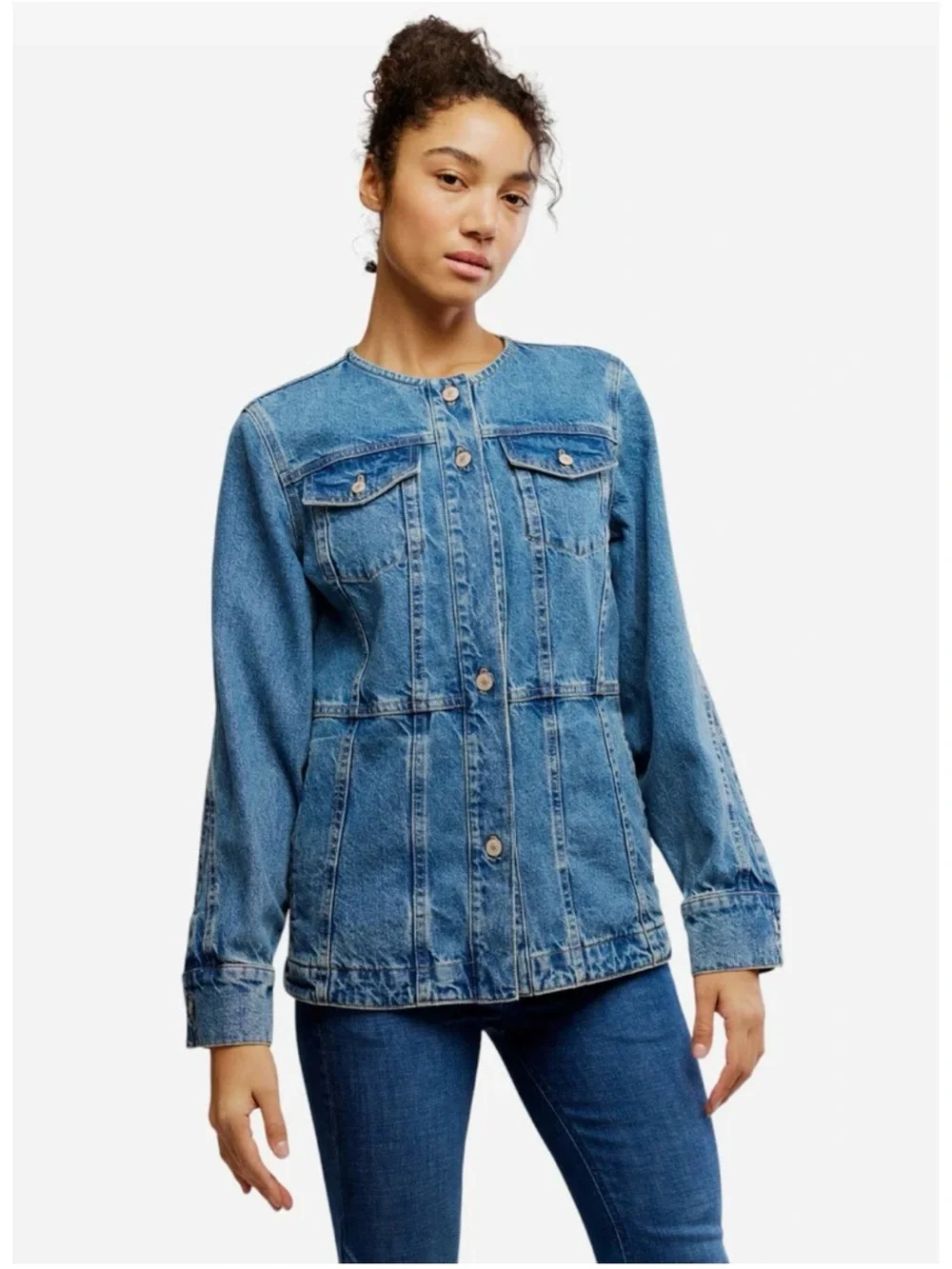 Free People/ We The Free Lula Denim Jacket In River Blues Size Medium - Picture 7 of 9